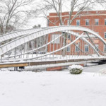 Merrimack College campus with snow on the ground